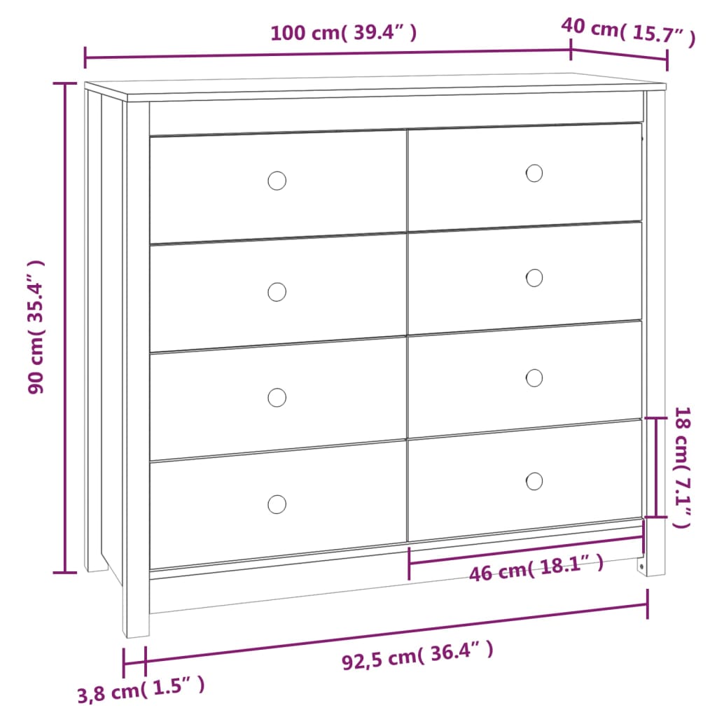 Dulap lateral, gri, 100x40x90 cm, lemn masiv de pin Lando - Lando