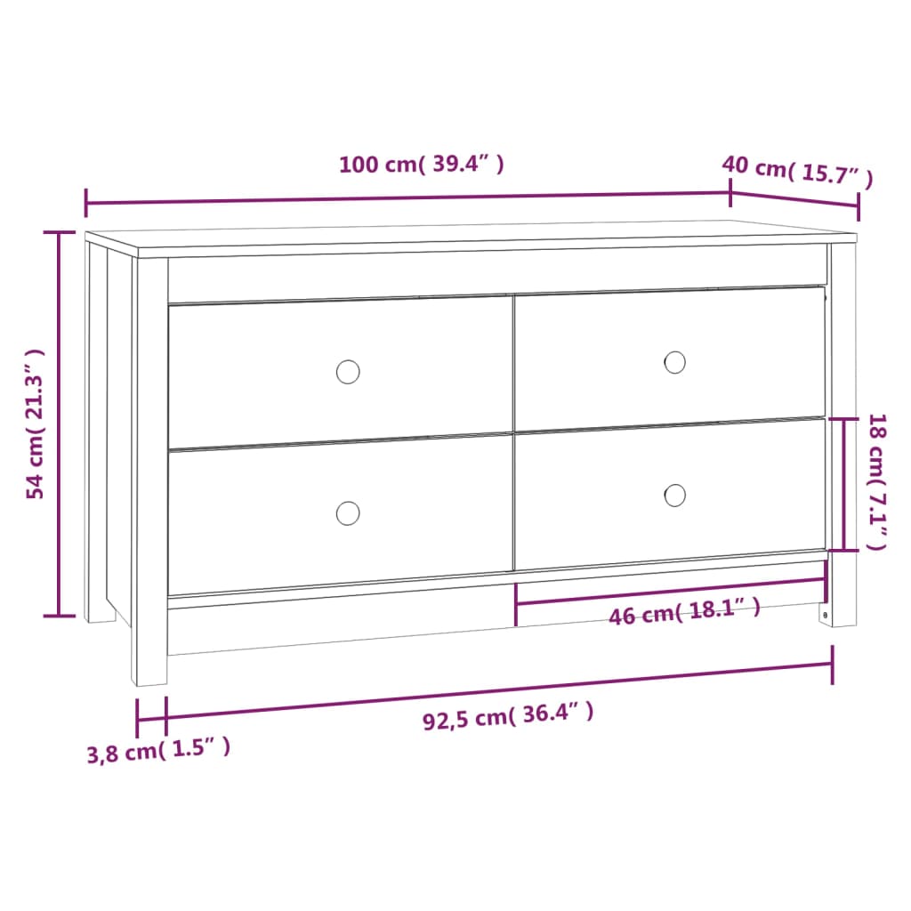 Dulap lateral, negru, 100x40x54 cm, lemn masiv de pin Lando - Lando