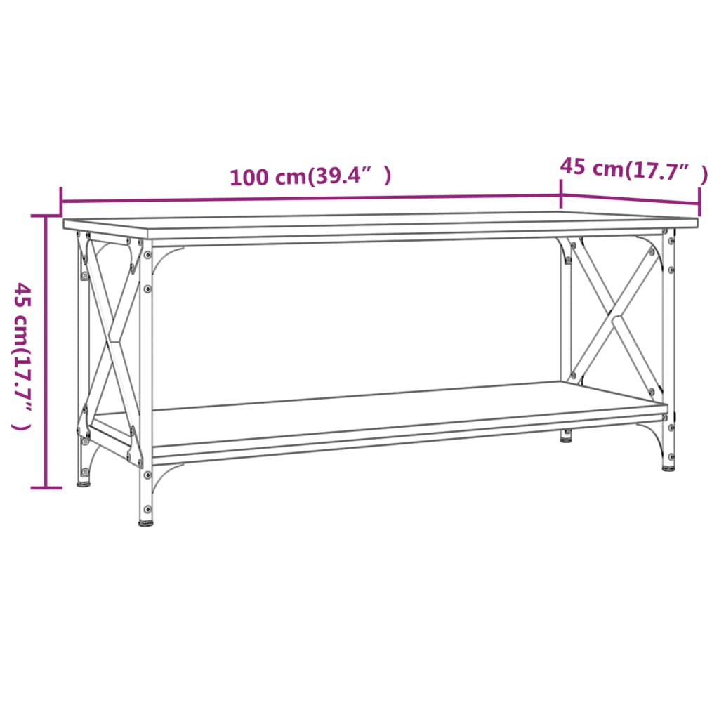 Măsuță cafea stejar maro 100x45x45 cm lemn prelucrat și fier Lando - Lando