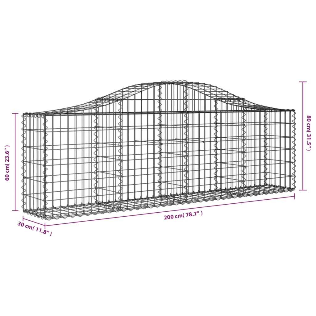 Coșuri gabion arcuite 8 buc, 200x30x60/80 cm, fier galvanizat - Lando