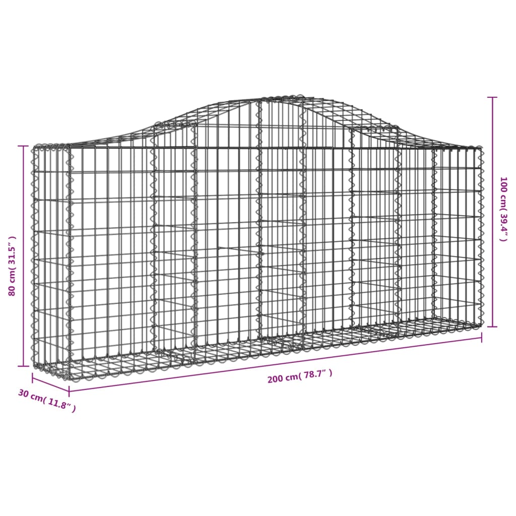 Coșuri gabion arcuite 4 buc, 200x30x80/100cm, fier galvanizat - Lando