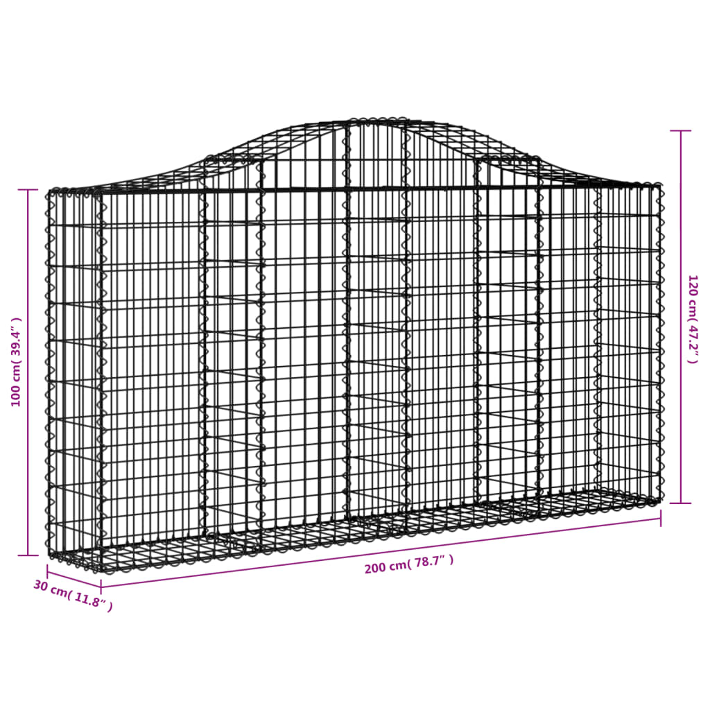 Coșuri gabion arcuite 12 buc, 200x30x100/120 cm fier galvanizat - Lando