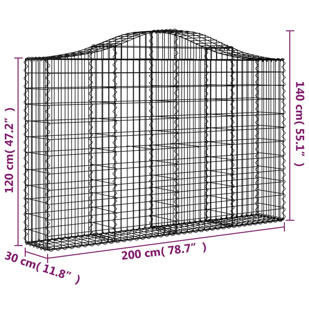 Coșuri gabion arcuite 6 buc, 200x30x120/140 cm, fier galvanizat - Lando