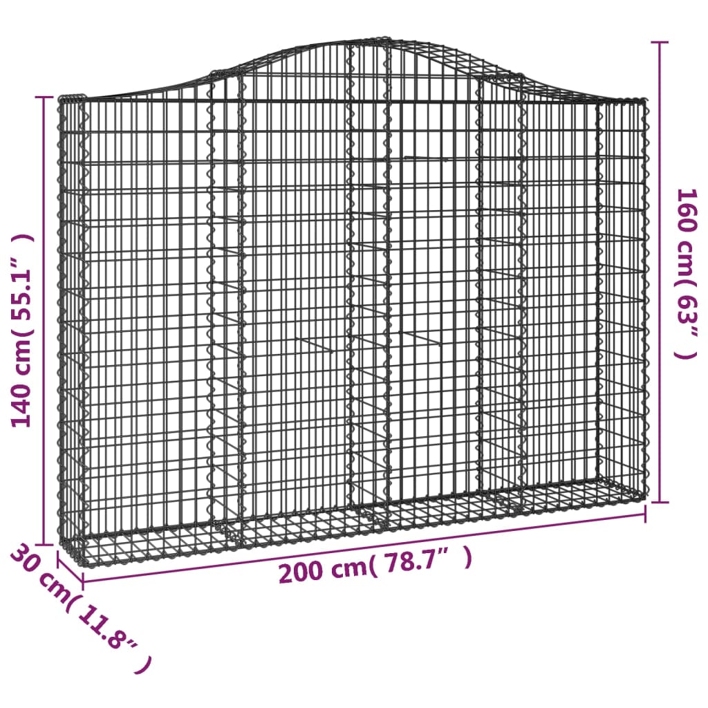 Coșuri gabion arcuite 4 buc, 200x30x140/160cm, fier galvanizat - Lando