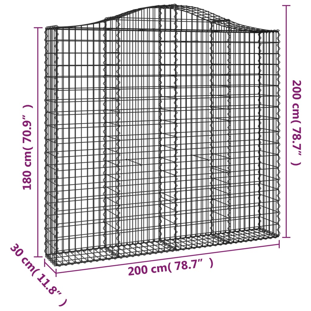 Coșuri gabion arcuite 2 buc, 200x30x180/200cm, fier galvanizat - Lando