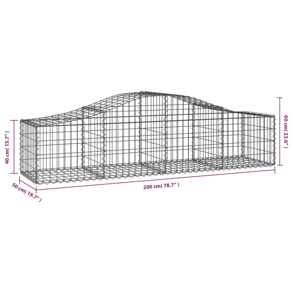 Coșuri gabion arcuite 2 buc, 200x50x40/60 cm, fier galvanizat - Lando