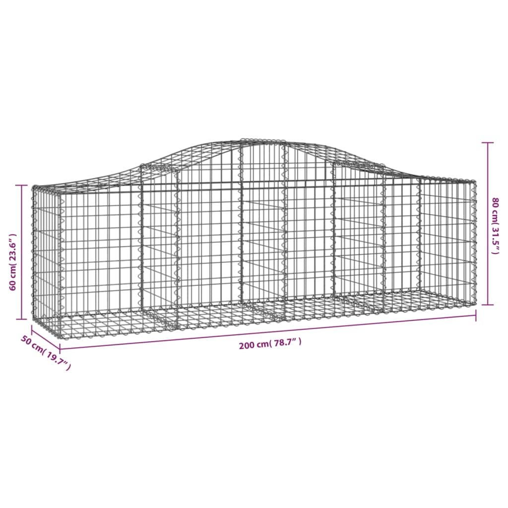 Coșuri gabion arcuite 8 buc, 200x50x60/80 cm, fier galvanizat - Lando