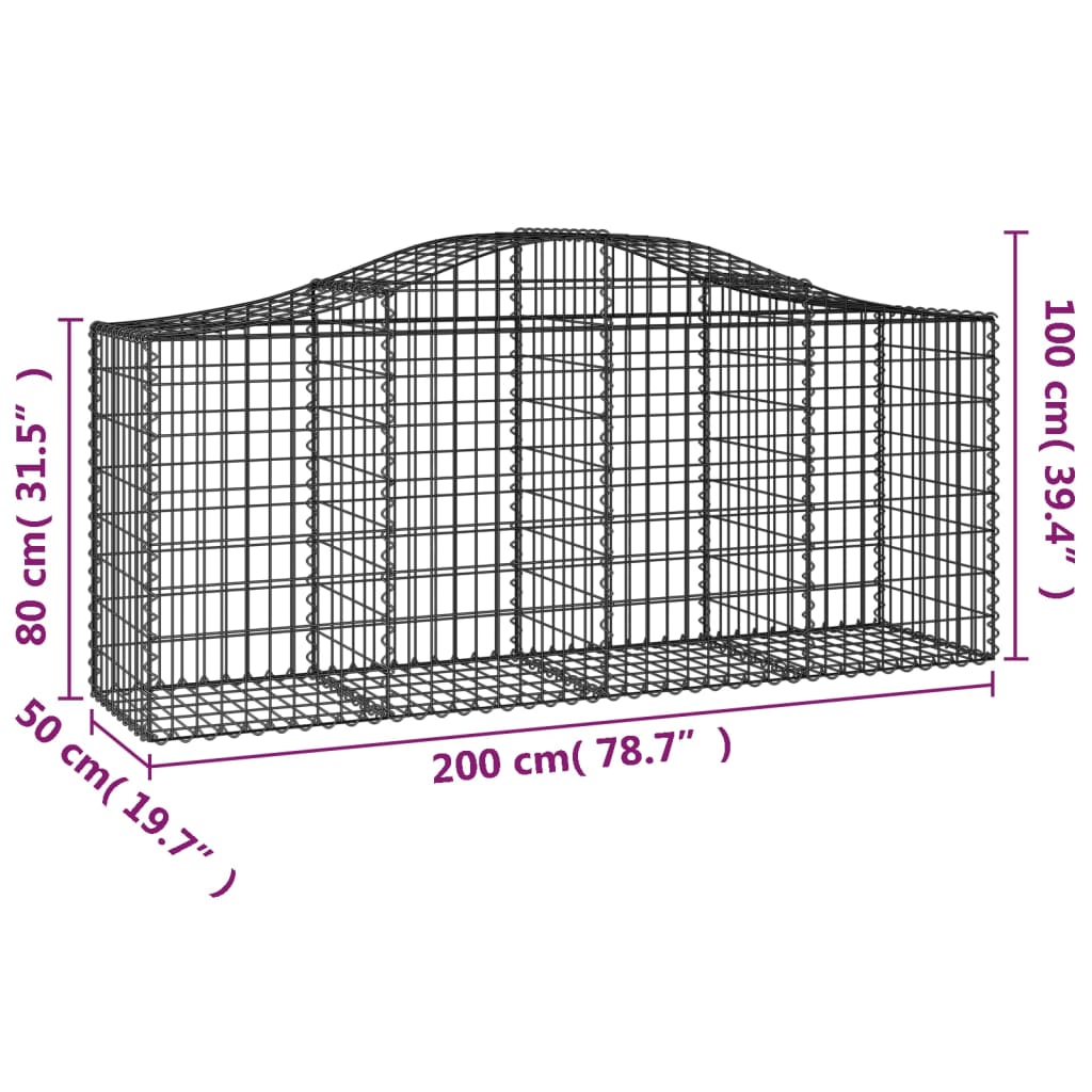 Coșuri gabion arcuite 5 buc, 200x50x80/100 cm, fier galvanizat - Lando