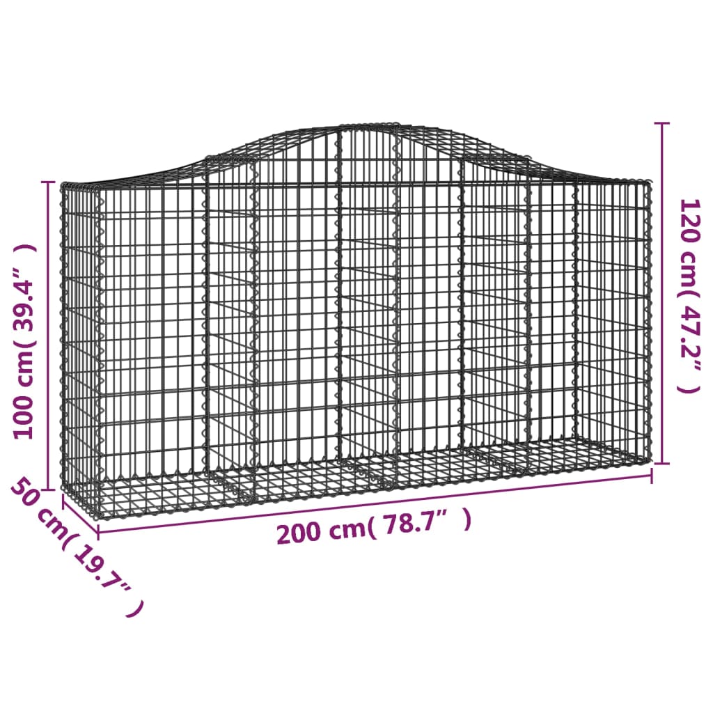 Coșuri gabion arcuite 6 buc, 200x50x100/120 cm, fier galvanizat - Lando