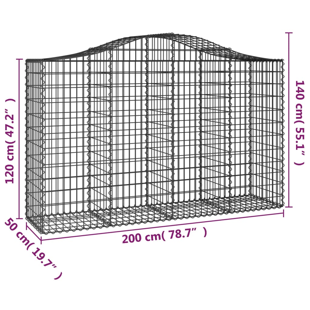 Coșuri gabion arcuite 15 buc, 200x50x120/140 cm,fier galvanizat - Lando