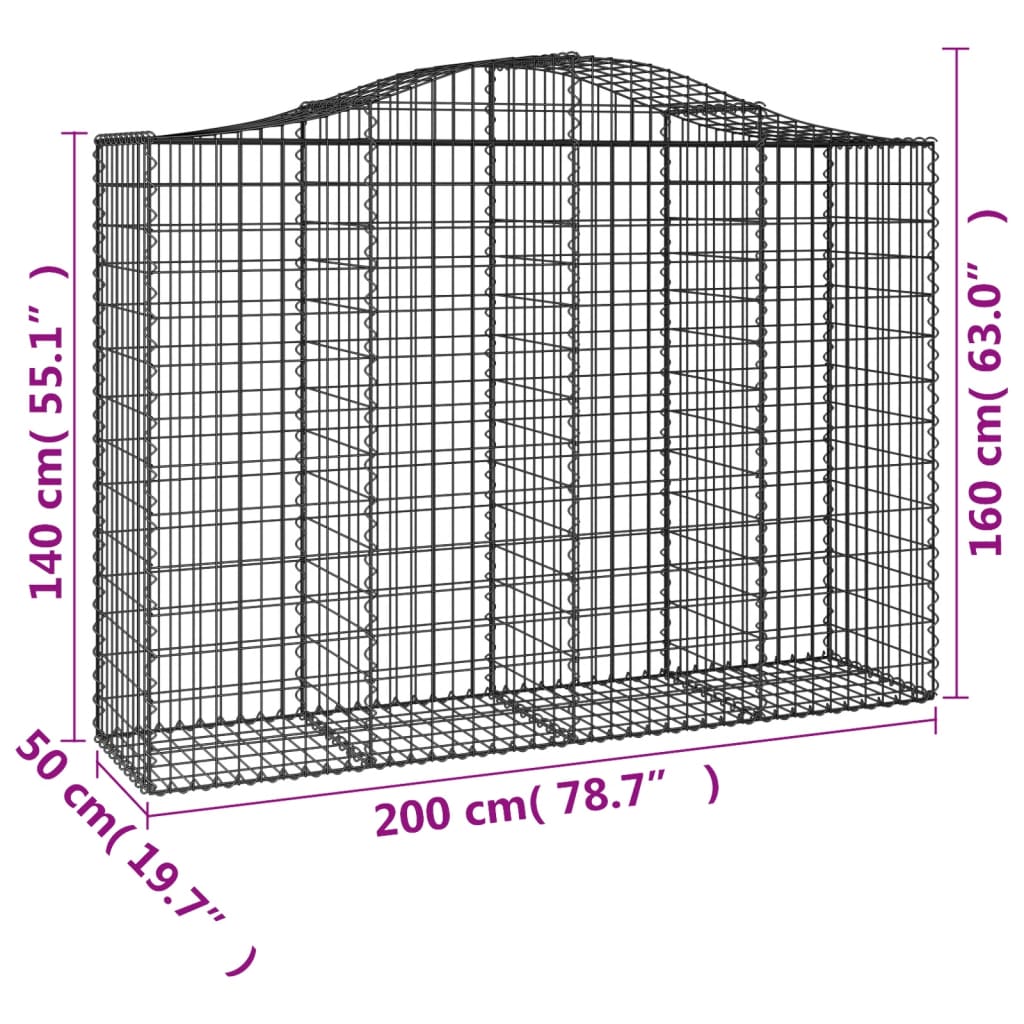 Coșuri gabion arcuite 9 buc, 200x50x140/160 cm, fier galvanizat - Lando