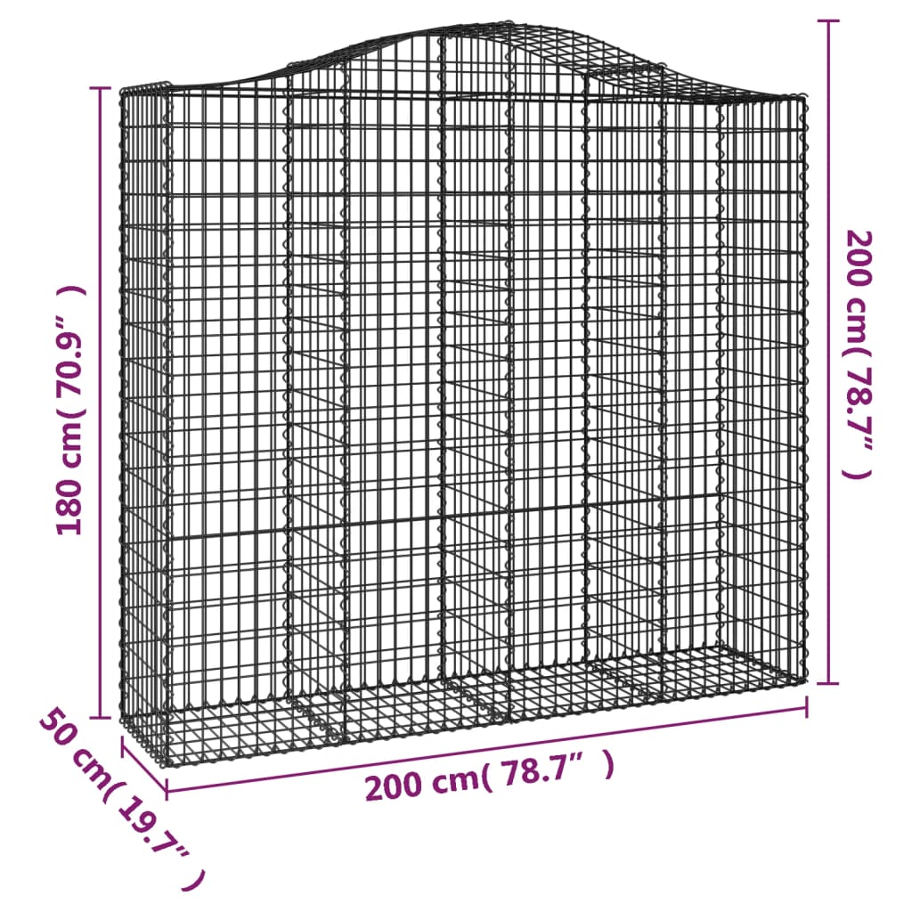 Coșuri gabion arcuite 9 buc, 200x50x180/200 cm, fier galvanizat - Lando