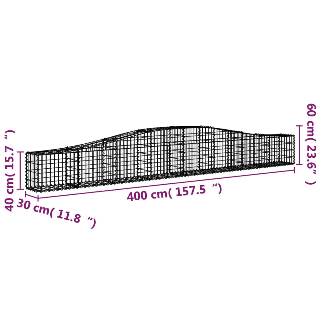 Coșuri gabion arcuite 2 buc, 400x30x40/60 cm, fier galvanizat - Lando