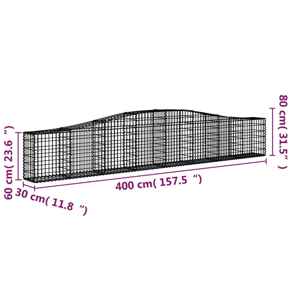 Coșuri gabion arcuite 2 buc, 400x30x60/80 cm, fier galvanizat - Lando