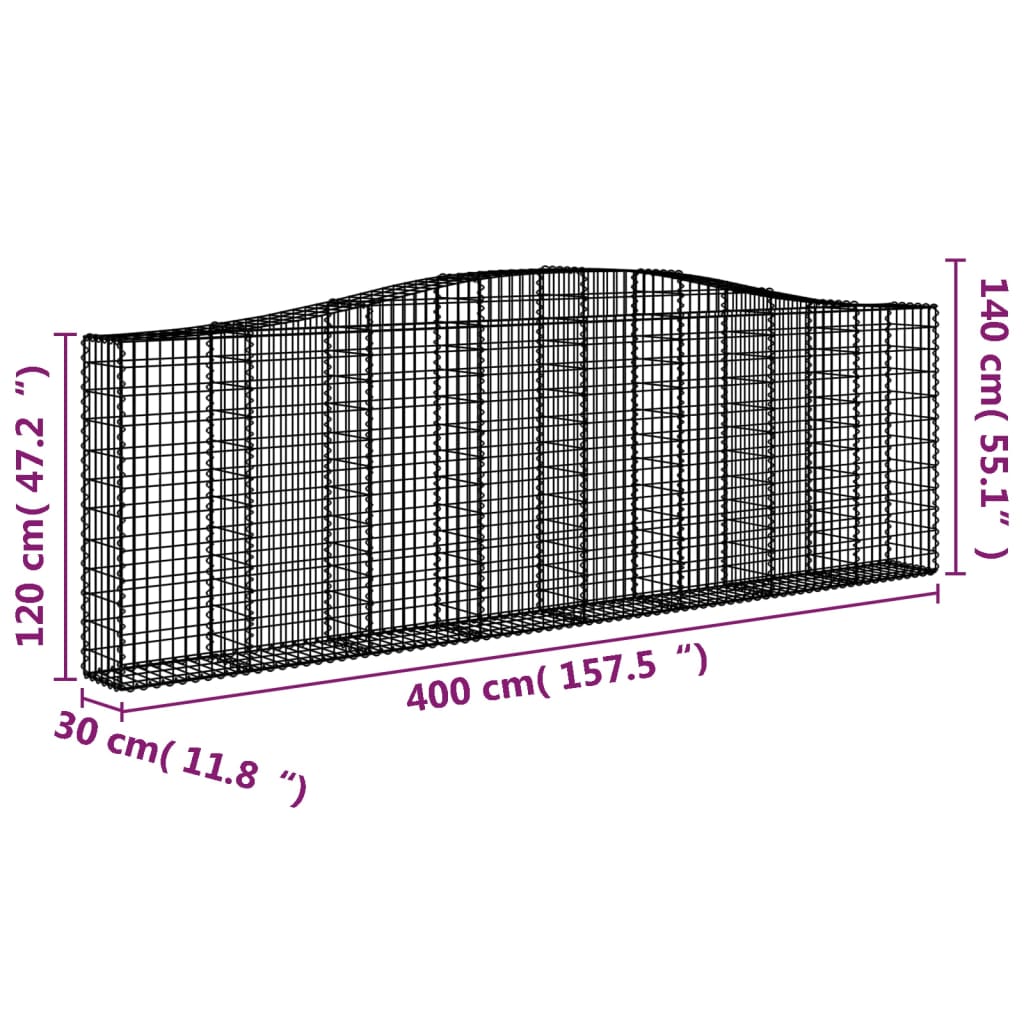 Coșuri gabion arcuite 8 buc. 400x30x120/140 cm fier galvanizat - Lando