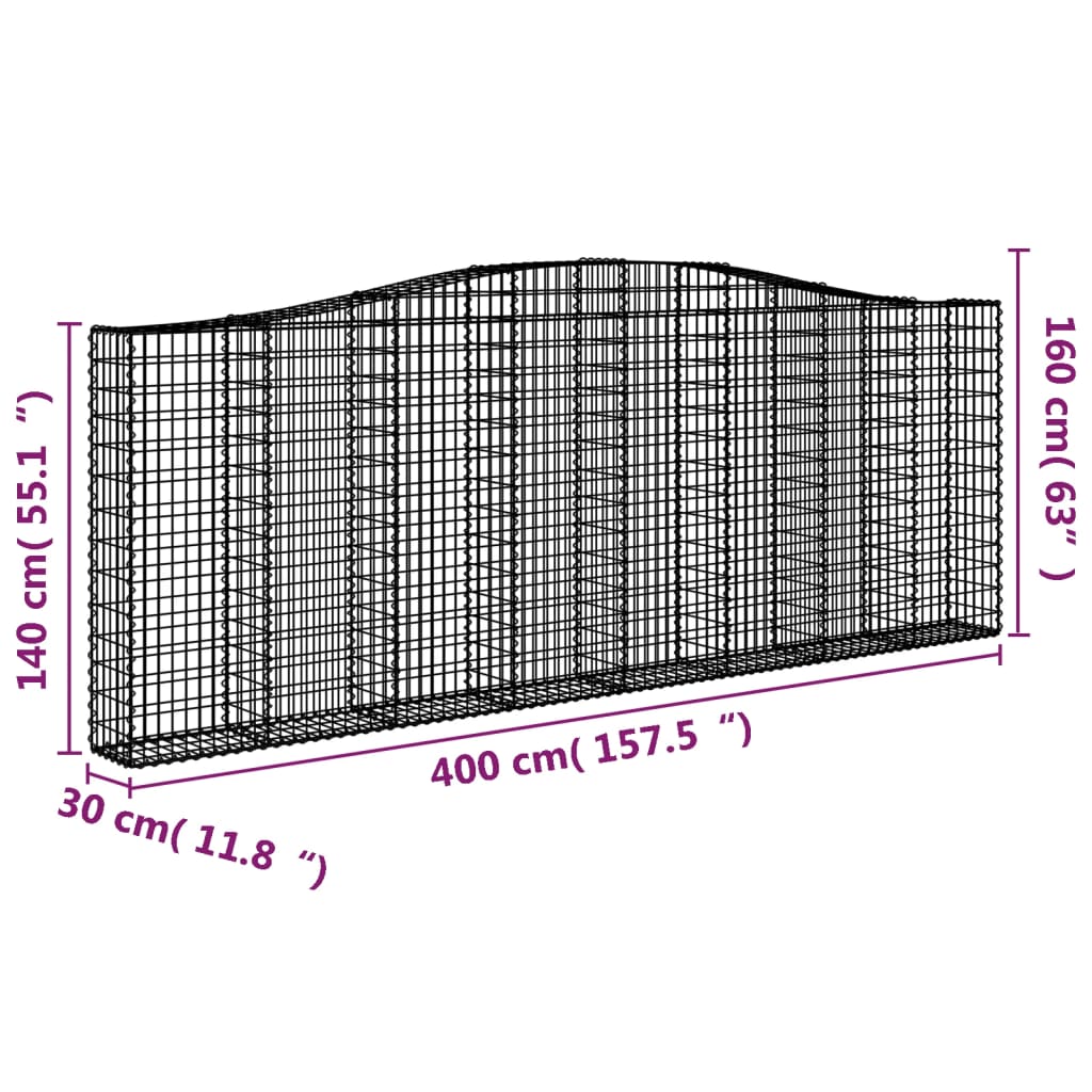 Coșuri gabion arcuite 2 buc, 400x30x140/160 cm, fier galvanizat - Lando