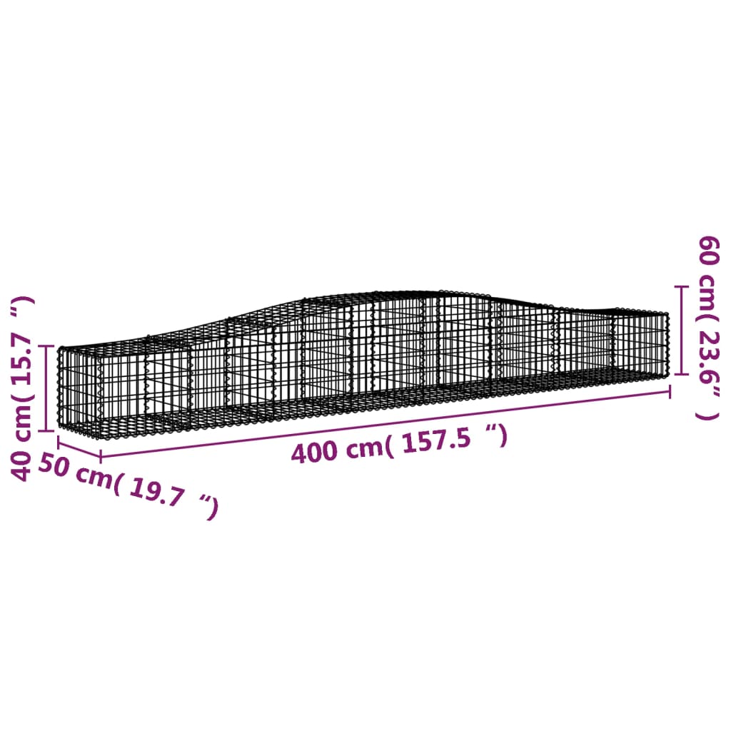 Coșuri gabion arcuite 2 buc, 400x50x40/60 cm, fier galvanizat - Lando