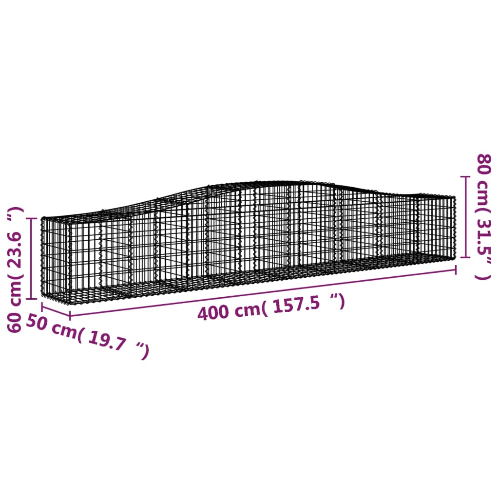 Coșuri gabion arcuite 2 buc, 400x50x60/80 cm, fier galvanizat - Lando