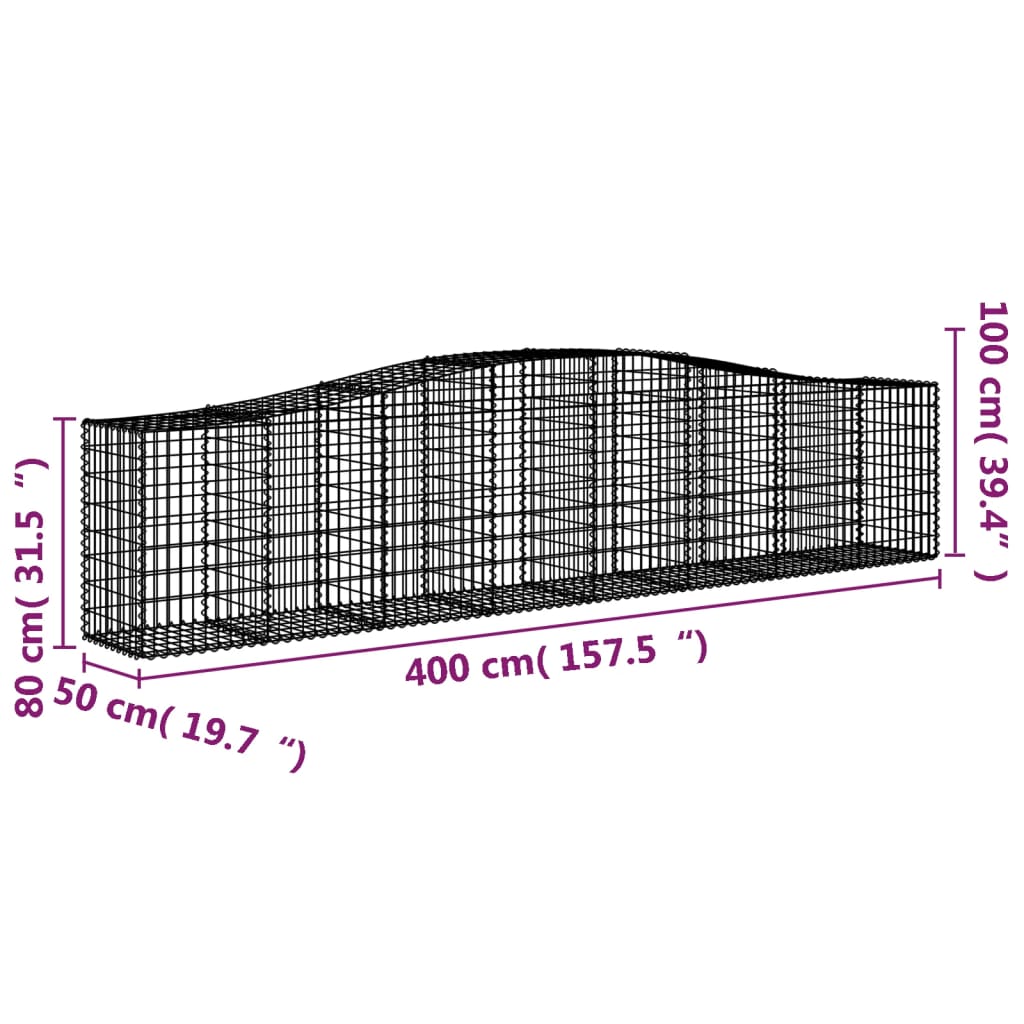 Coșuri gabion arcuite 4 buc, 400x50x80/100 cm, fier galvanizat - Lando