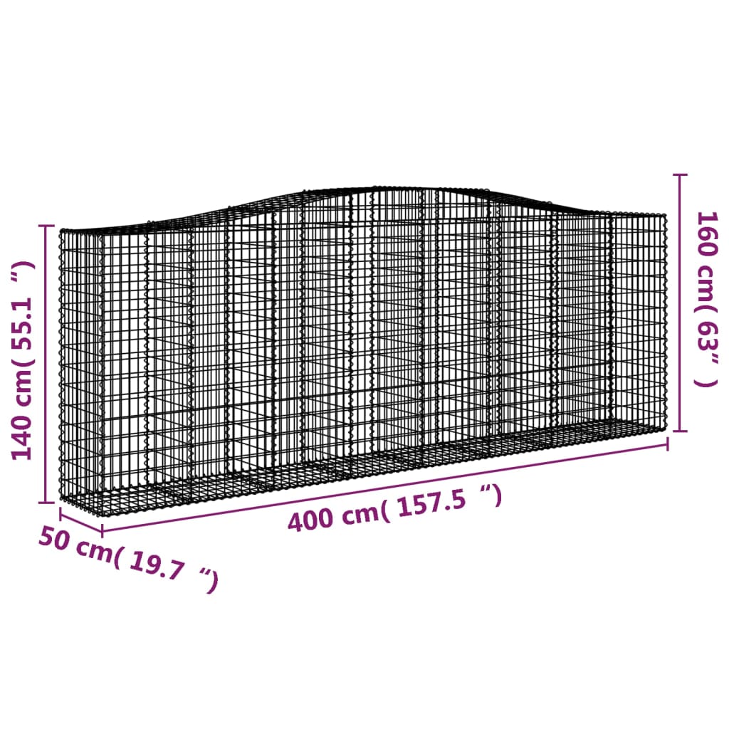 Coșuri gabion arcuite 4 buc, 400x50x140/160 cm, fier galvanizat - Lando