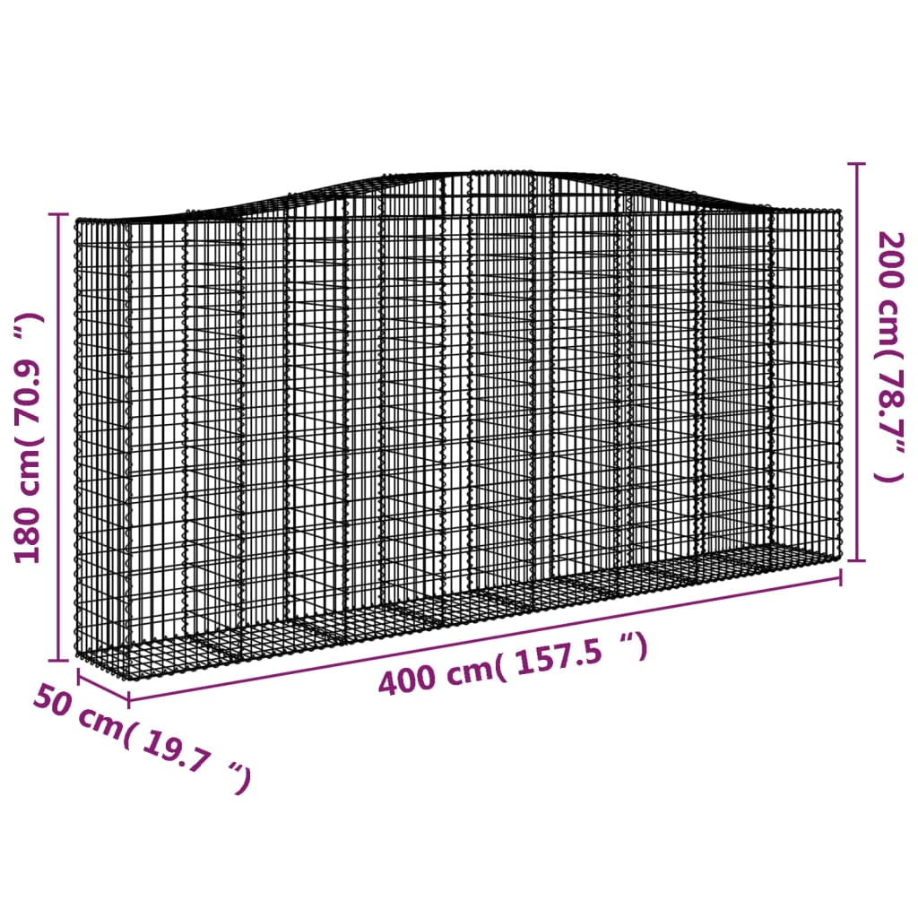 Coșuri gabion arcuite 3 buc, 400x50x180/200 cm, fier galvanizat - Lando