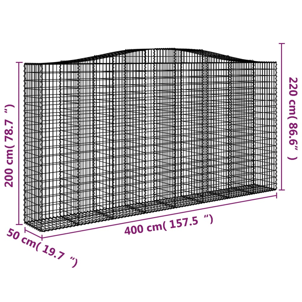 Coșuri gabion arcuite, 2 buc 400x50x200/220 cm, fier galvanizat - Lando