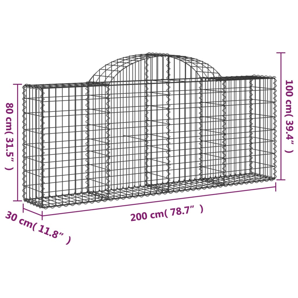 Coșuri gabion arcuite 8 buc, 200x30x80/100cm, fier galvanizat - Lando