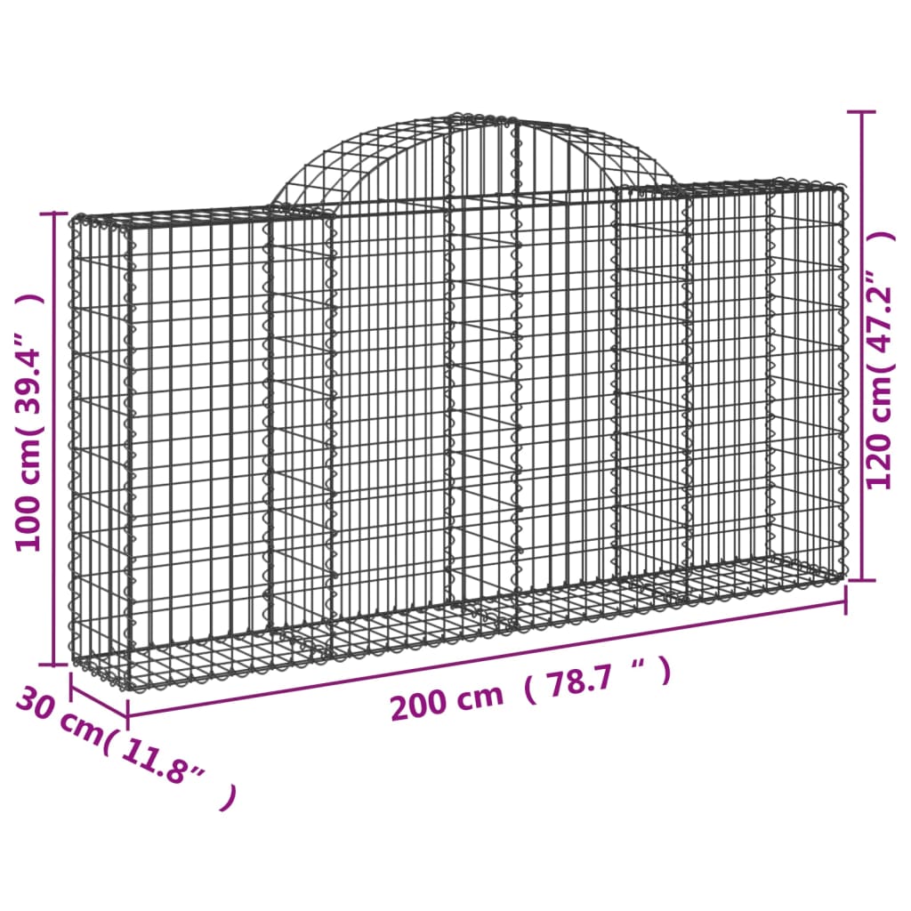 Coșuri gabion arcuite 4 buc, 200x30x100/120 cm fier galvanizat - Lando