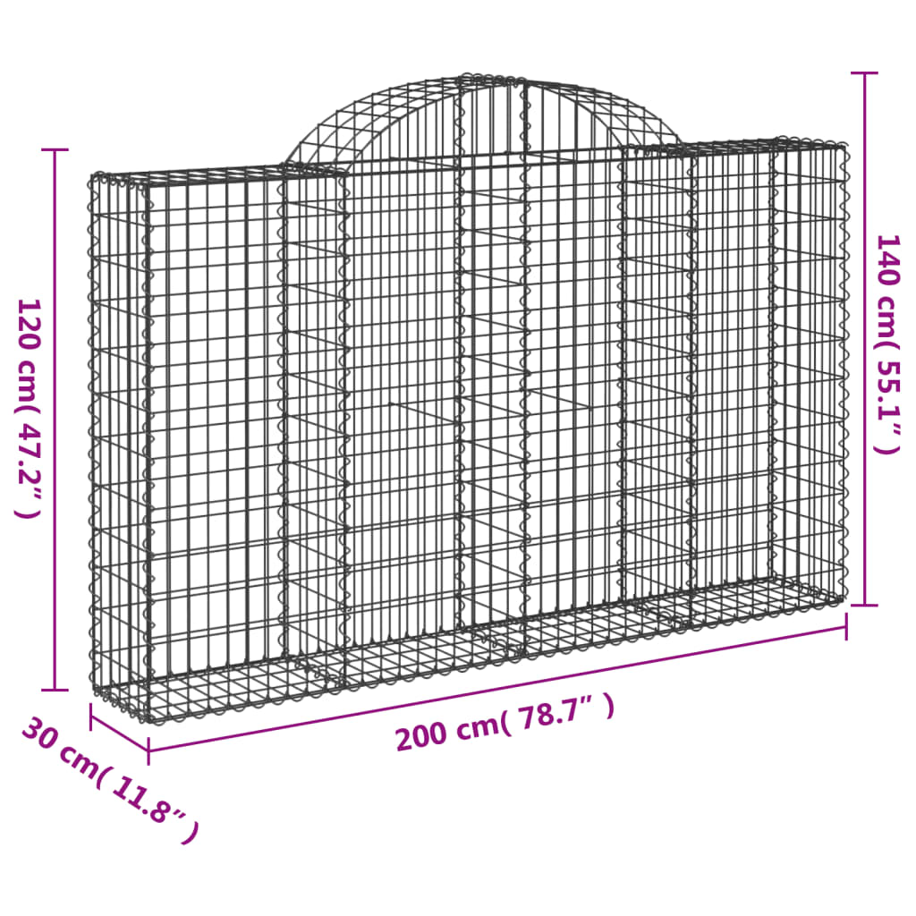 Coșuri gabion arcuite 6 buc, 200x30x120/140 cm, fier galvanizat - Lando