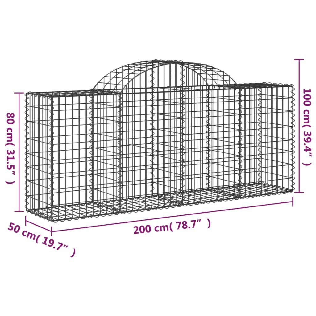 Coșuri gabion arcuite 10 buc, 200x50x80/100 cm, fier galvanizat - Lando