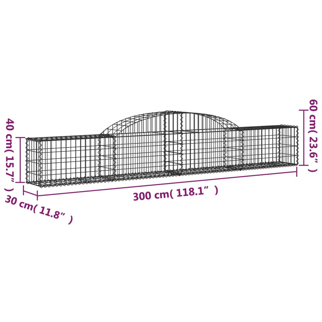 Coșuri gabion arcuite, 4 buc., 300x30x40/60 cm, fier galvanizat - Lando