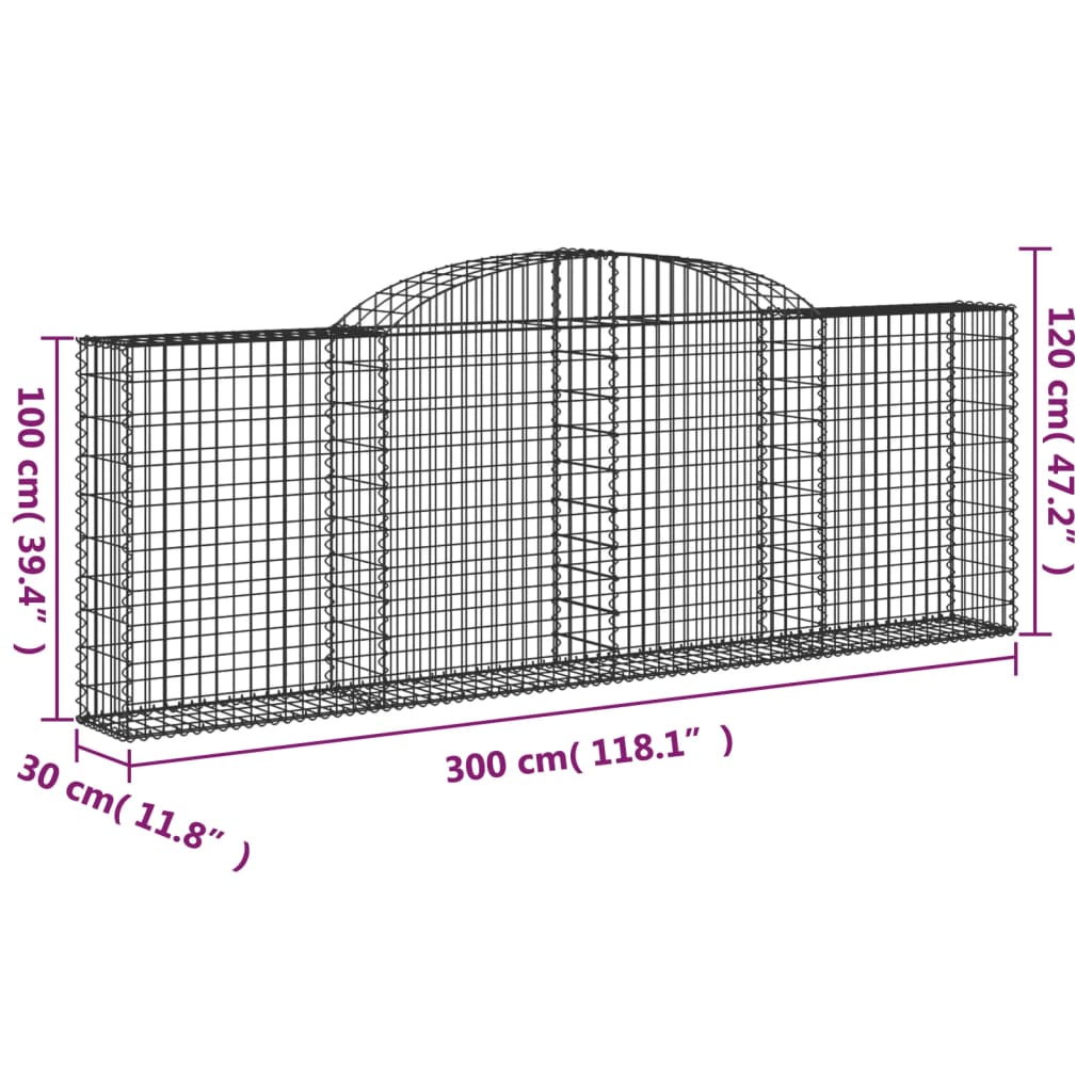 Coșuri gabion arcuite 2 buc, 300x30x100/120 cm fier galvanizat - Lando