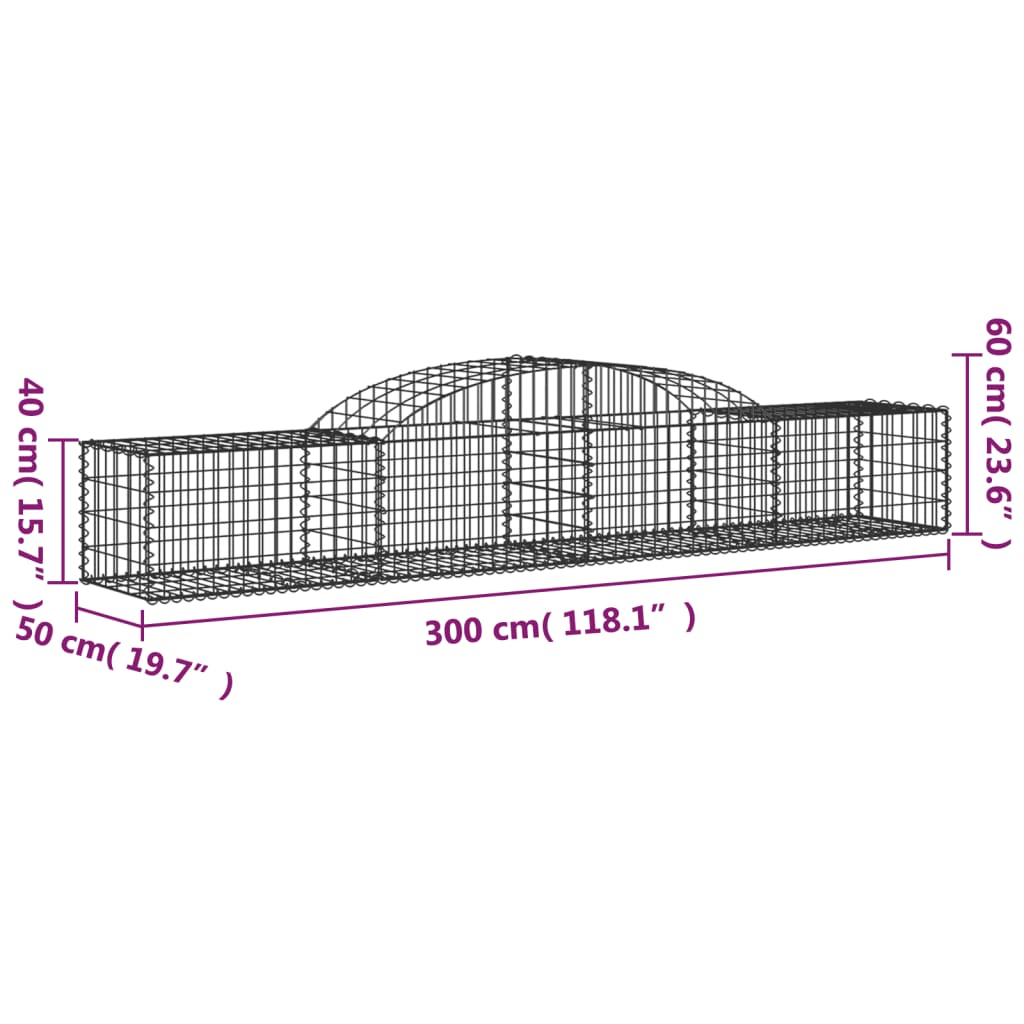 Coșuri gabion arcuite 4 buc., 300x50x40/60 cm, fier galvanizat - Lando