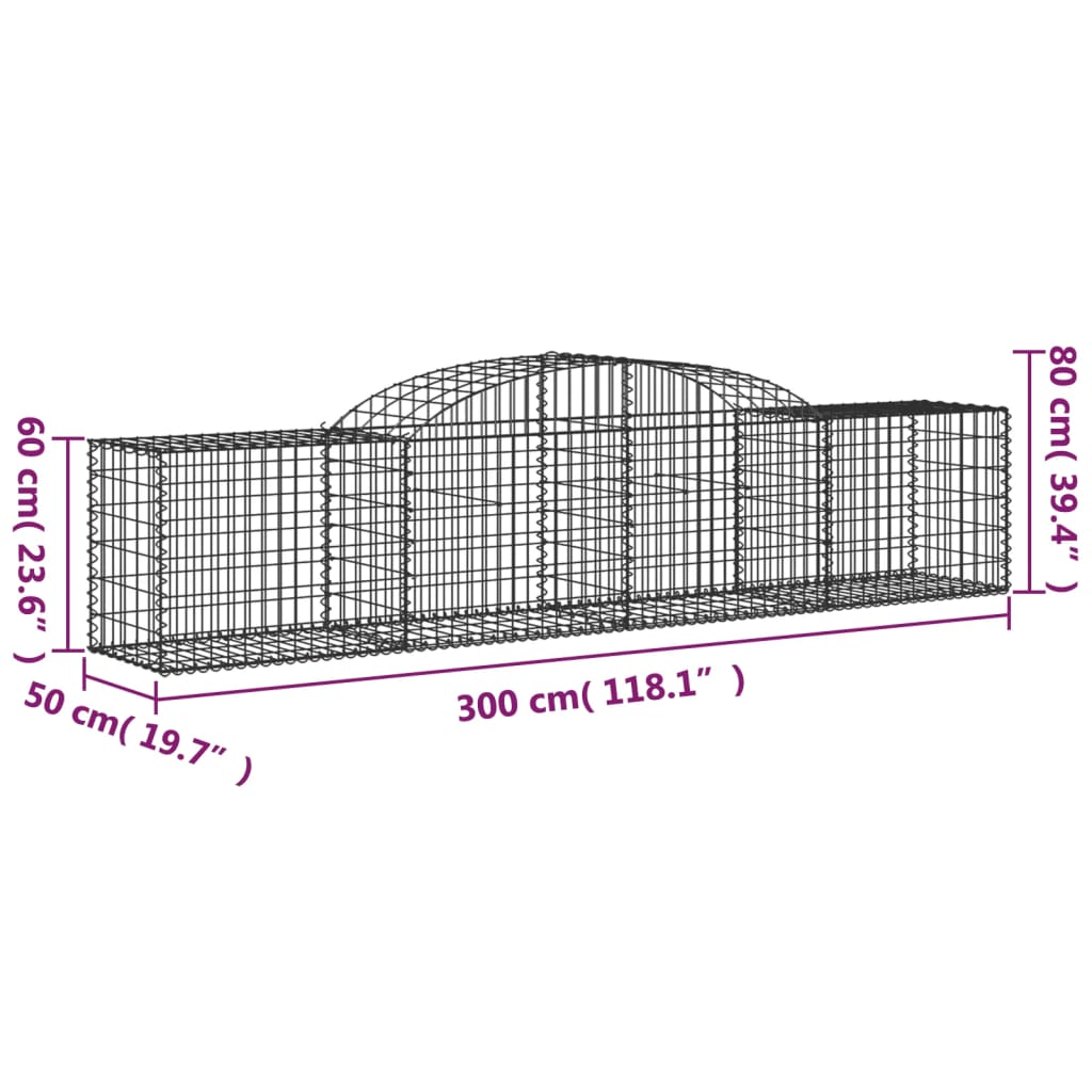 Coșuri gabion arcuite 3 buc, 300x50x60/80 cm, fier galvanizat - Lando