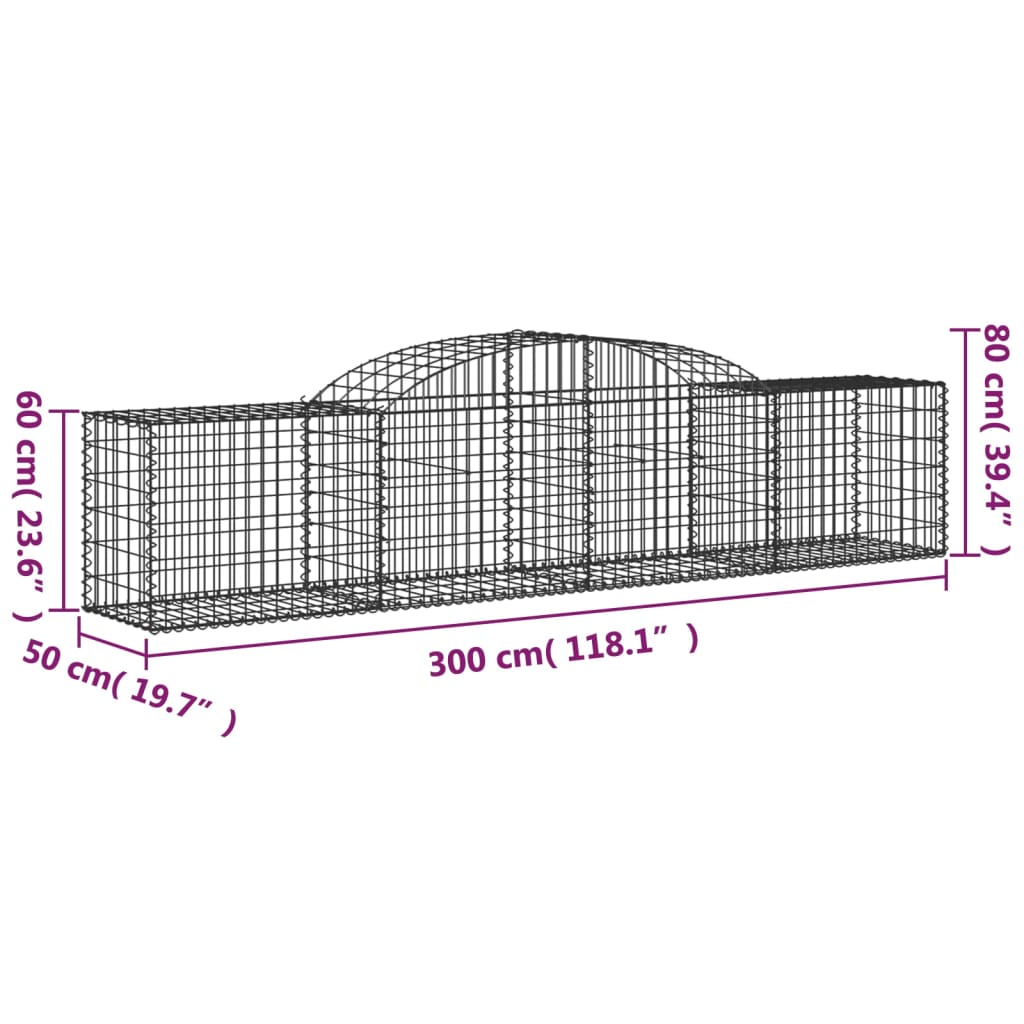 Coșuri gabion arcuite 4 buc, 300x50x60/80 cm, fier galvanizat - Lando