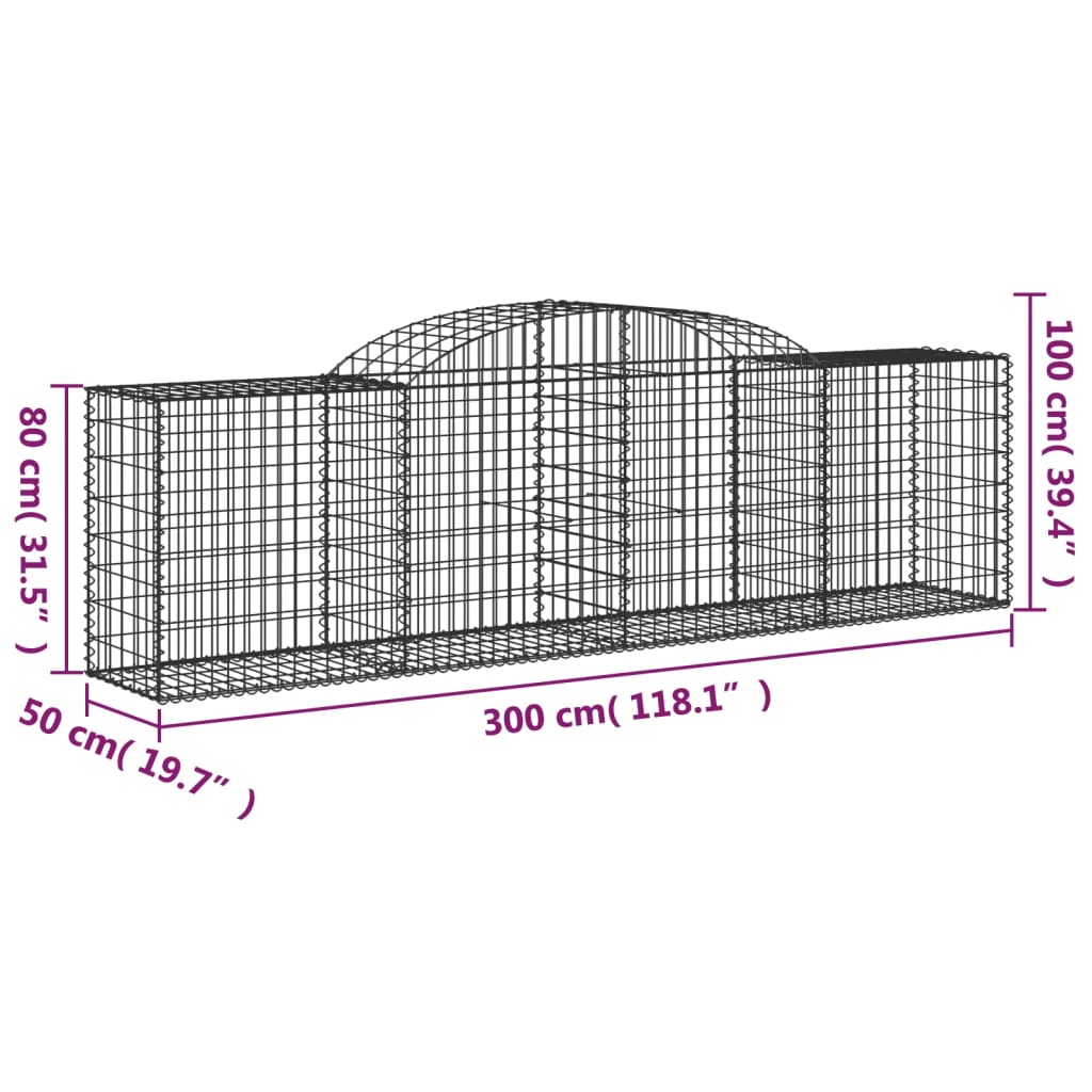 Coșuri gabion arcuite 2 buc, 300x50x80/100 cm, fier galvanizat - Lando