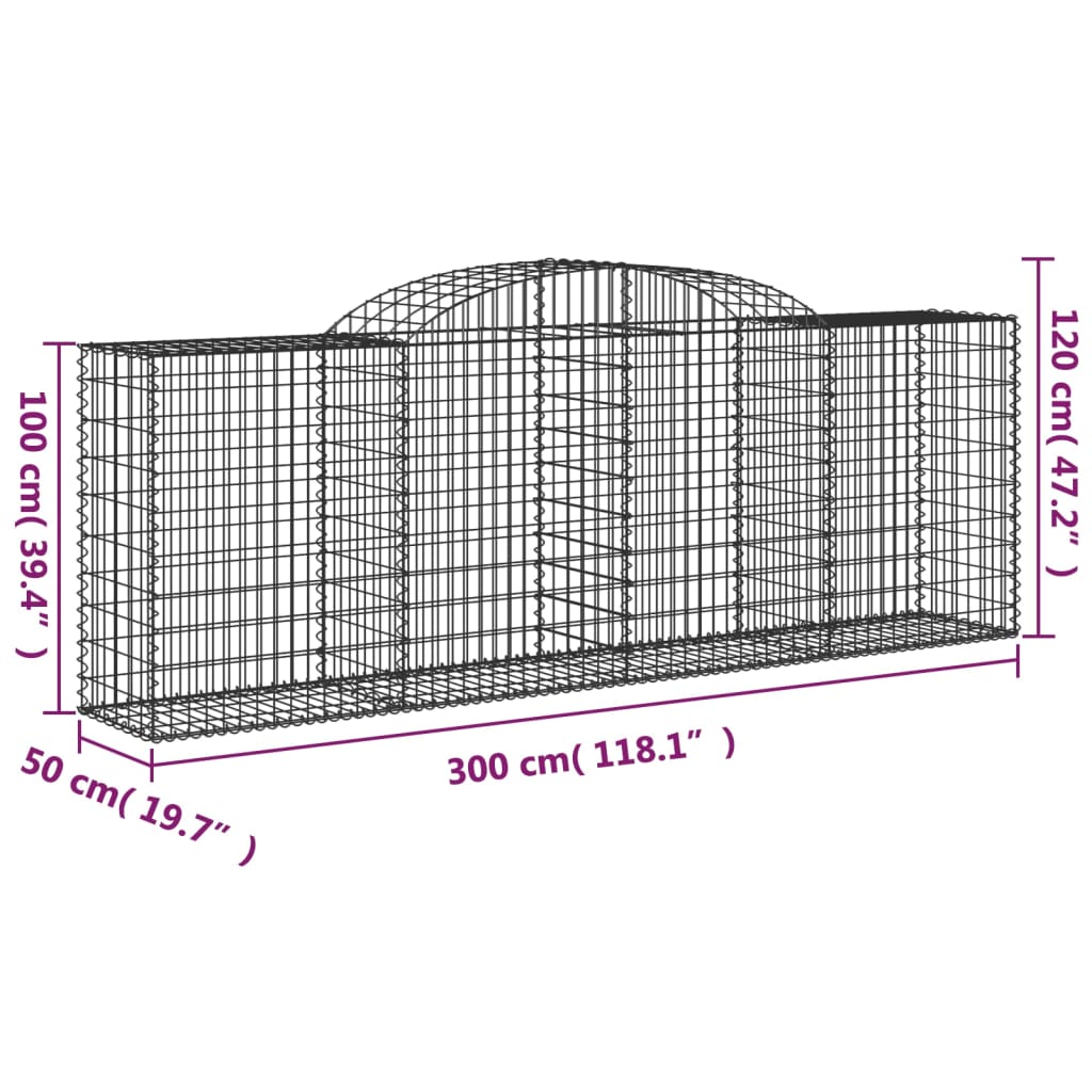 Coșuri gabion arcuite 3 buc, 300x50x100/120 cm fier galvanizat - Lando