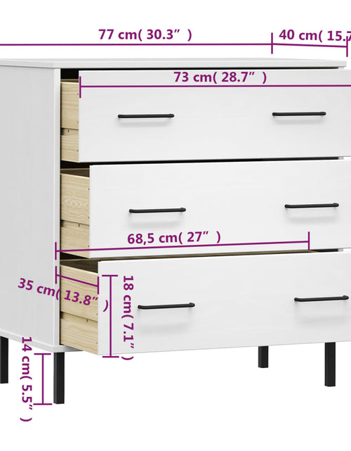 Загрузите изображение в средство просмотра галереи, Servantă cu 3 sertare, alb, 77x40x79,5 cm, lemn masiv OSLO - Lando

