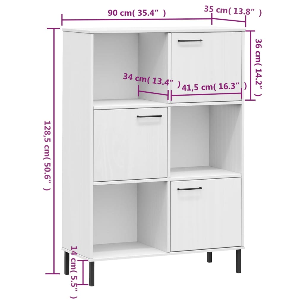 Bibliotecă cu picioare metalice OSLO, alb, 90x35x128,5 cm, lemn - Lando