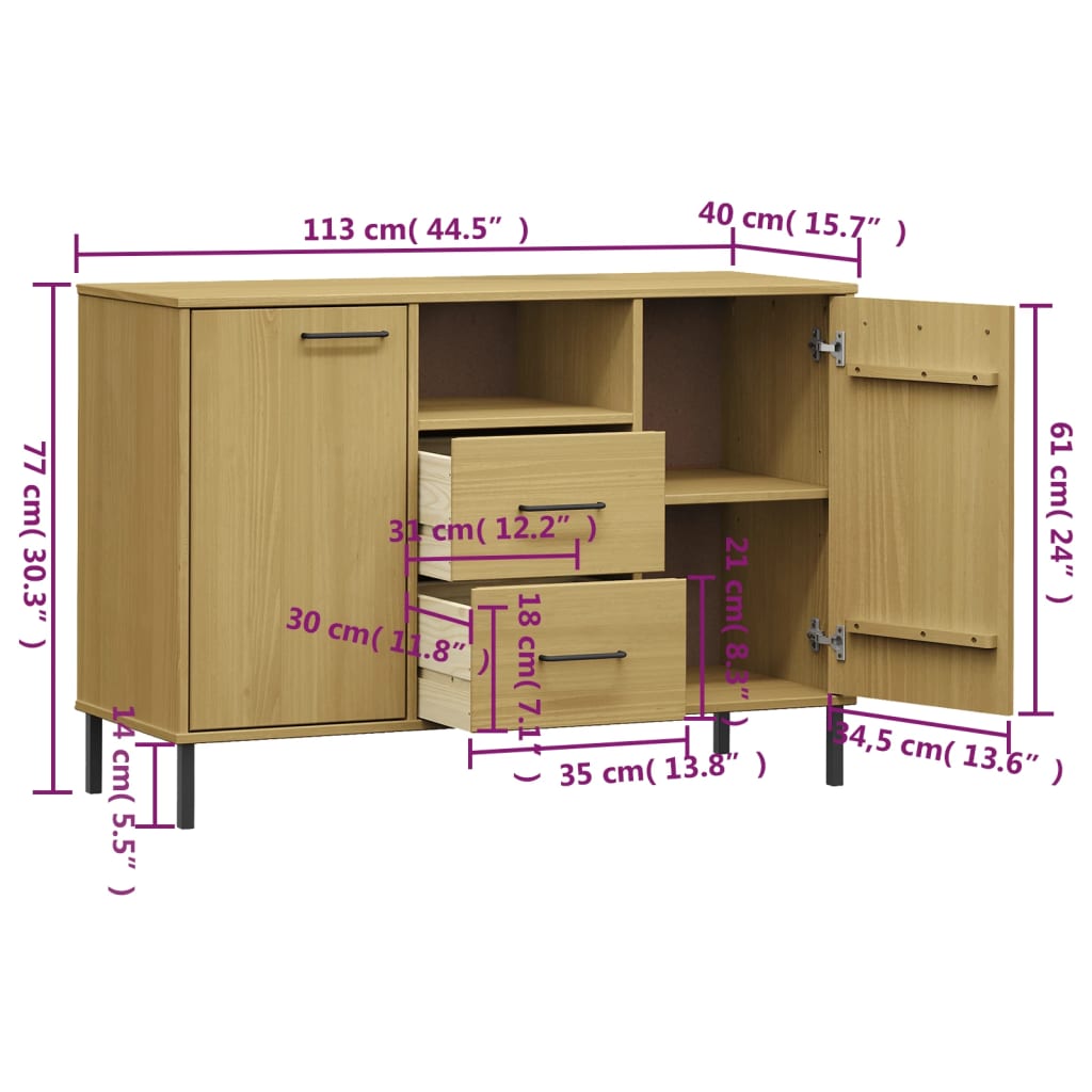 Servantă cu picioare metalice „OSLO” maro 113x40x77 cm lemn Lando - Lando