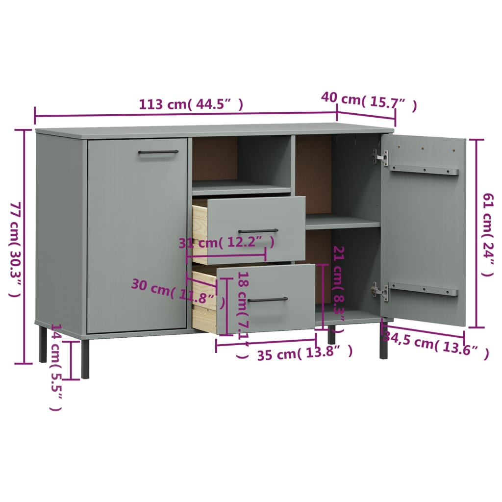 Servantă cu picioare metalice „OSLO” gri 113x40x77 cm lemn Lando - Lando