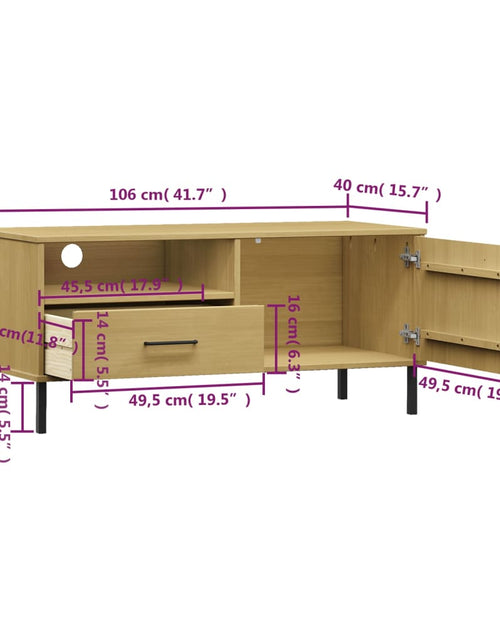 Încărcați imaginea în vizualizatorul Galerie, Comodă TV cu picioare metalice OSLO, maro, lemn masiv pin Lando - Lando
