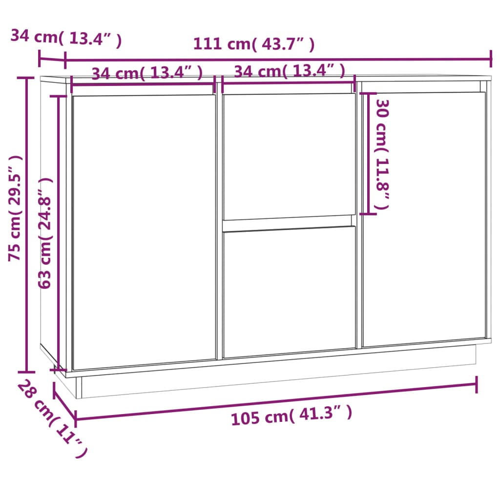 Servantă, gri, 111x34x75 cm, lemn masiv de pin Lando - Lando