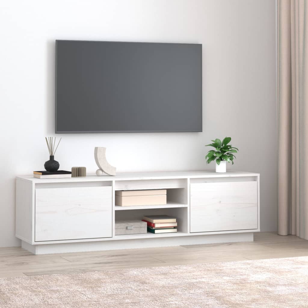 Comodă TV, alb, 140x35x40 cm, lemn masiv de pin Lando - Lando