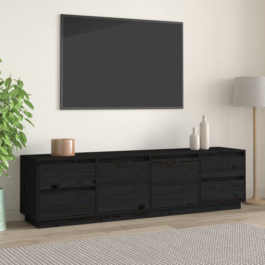 Comodă TV, negru, 176x37x47,5 cm, lemn masiv de pin Lando - Lando