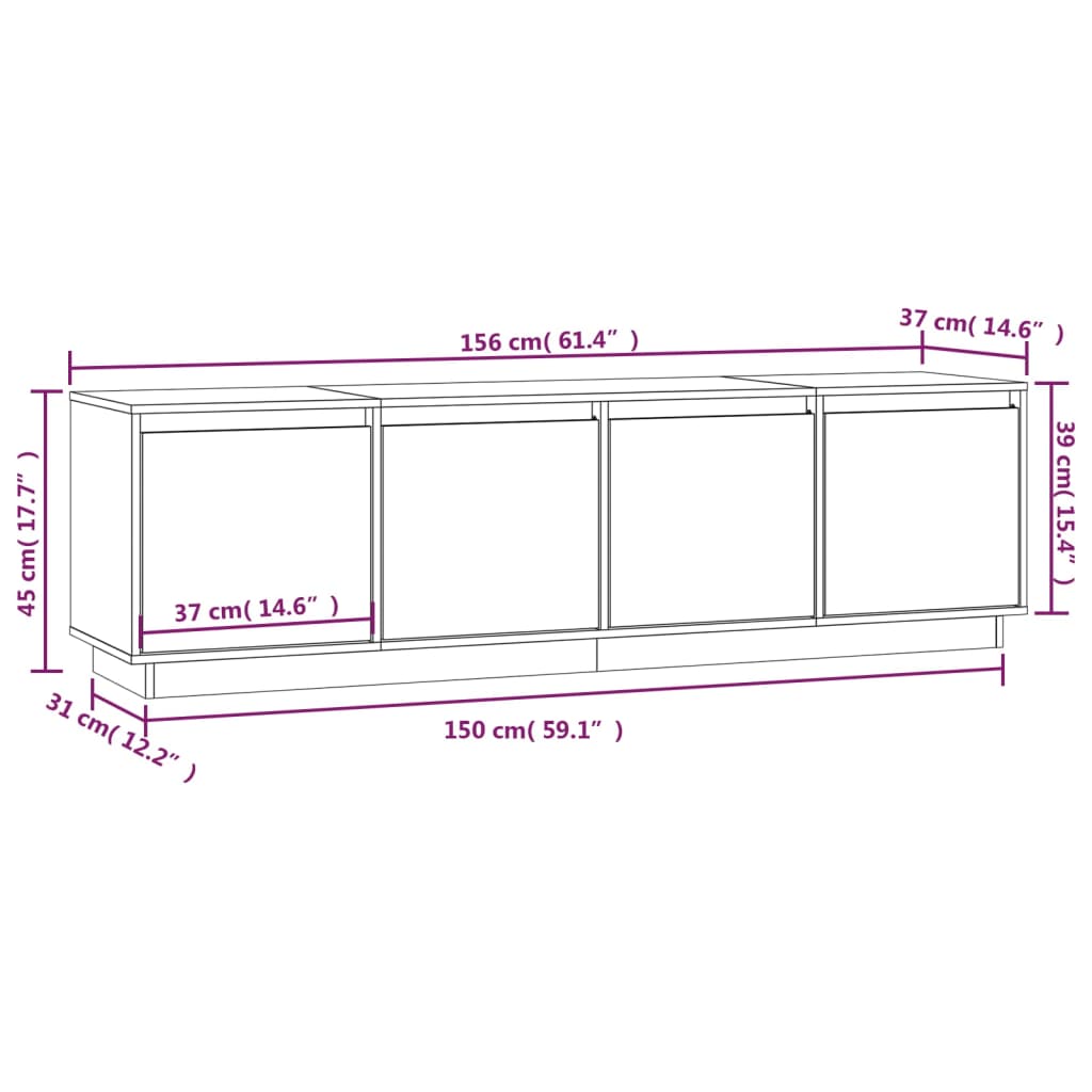 Comodă TV, alb, 156x37x45 cm, lemn masiv de pin Lando - Lando