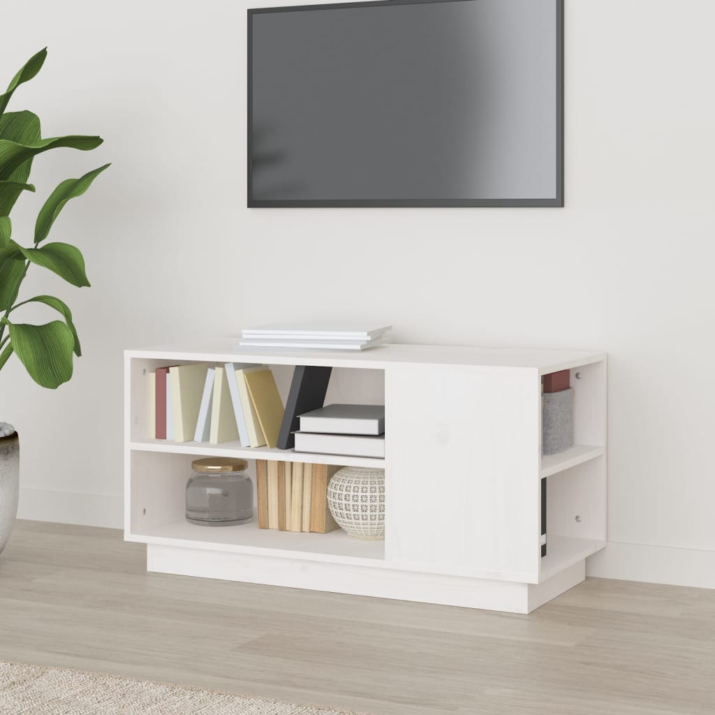 Comodă TV, alb, 80x35x40,5 cm, lemn masiv de pin Lando - Lando