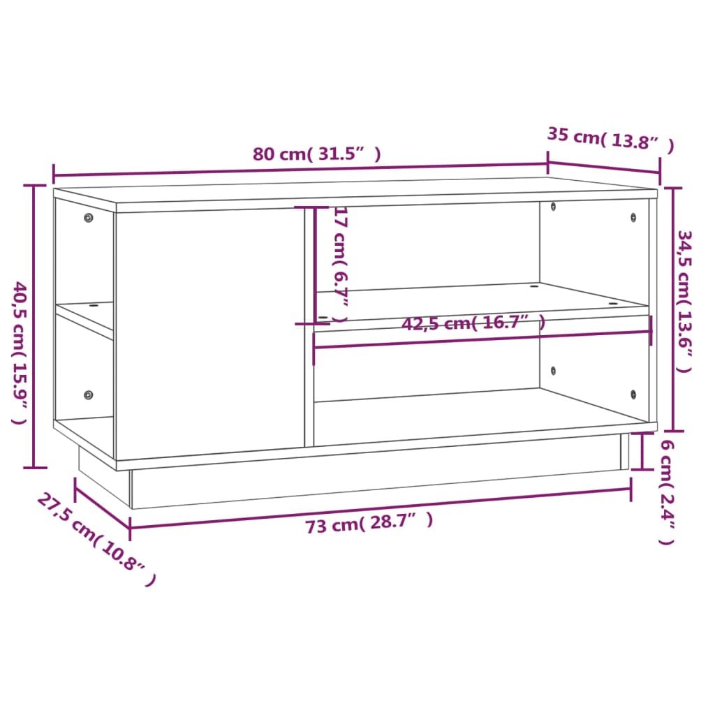 Comodă TV, gri, 80x35x40,5 cm, lemn masiv de pin Lando - Lando