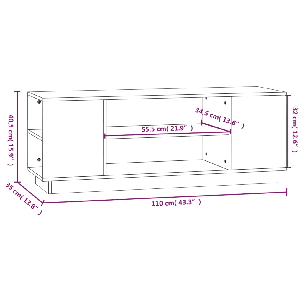 Comodă TV, alb, 110x35x40,5 cm, lemn masiv de pin Lando - Lando