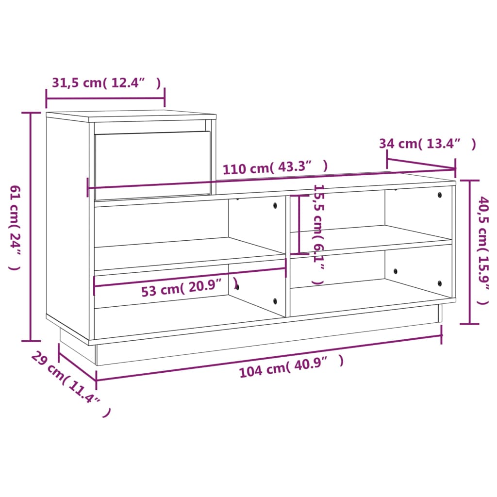 Pantofar, alb, 110x34x61 cm, lemn masiv de pin - Lando